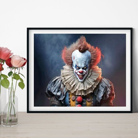 NobleCaptures Other - Pennywise The Clown IT Scary Fantasy Wall Art Watercolor Oil Painting Pr…